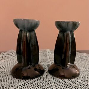BMP Blue Mountain Pottery Ribbed CandleStick Pair